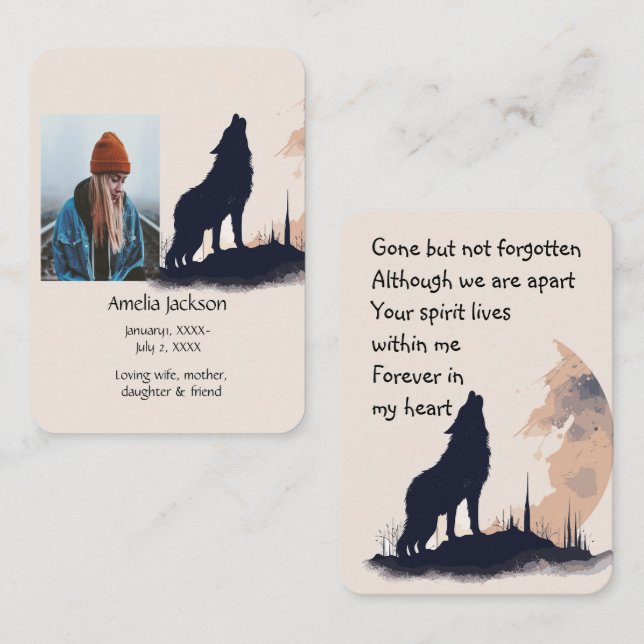 Memorial Prayer Lone Varg Howling Animal Visitkort (Fram/baksida)