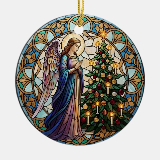 Memorial Praying Angel i Loving Memory Photo Julgransprydnad Keramik (Framsidan)