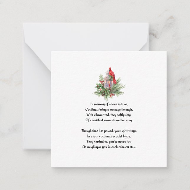 Memorial Red Cardinal Remcomed Sympathy Card Anteckningskort (Framsida)