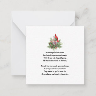 Memorial Red Cardinal Remcomed Sympathy Card Anteckningskort