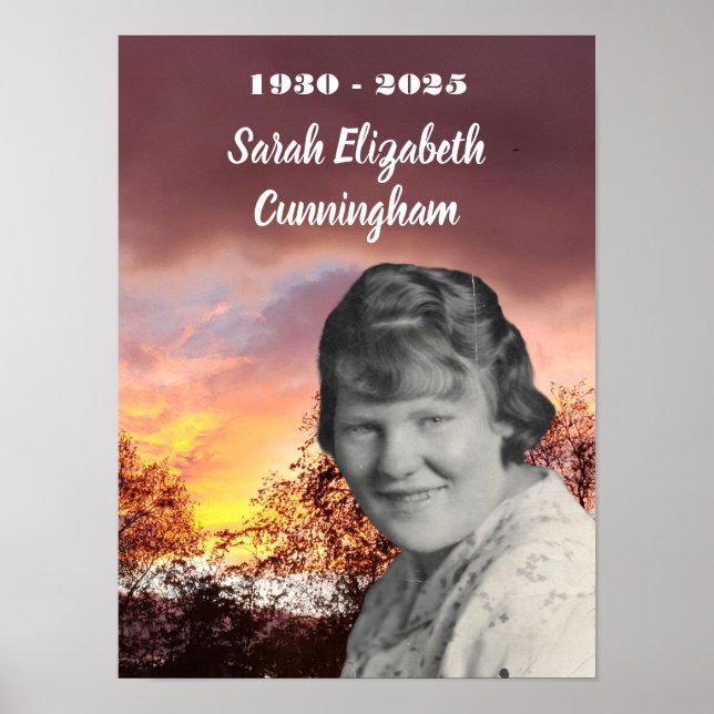 Memorial Red Sunset med Träd | Avlidna foto Poster (Framsidan)