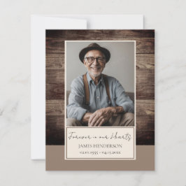Memorial Rusitc Wood Photo Funeral Keepsak Inbjudningar