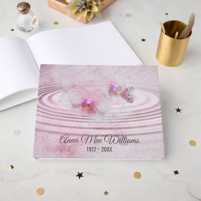 Memorial Service Butterfly on Pink Orchid  Gästböcker (Framsida Öppen)