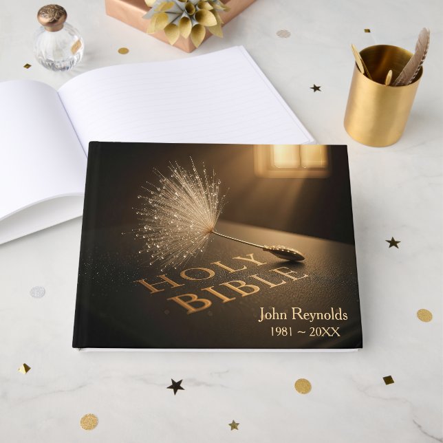 Memorial Service Dandelion On a Bible Gästböcker (Framsida Öppen)