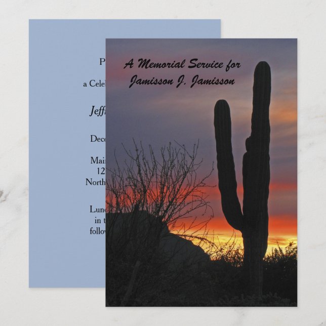 Memorial Service Desert Southwest Cactus vid Sunse Inbjudningar (Fram/baksida)