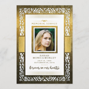 Memorial Service Elegant Golden Gräns inbjudan