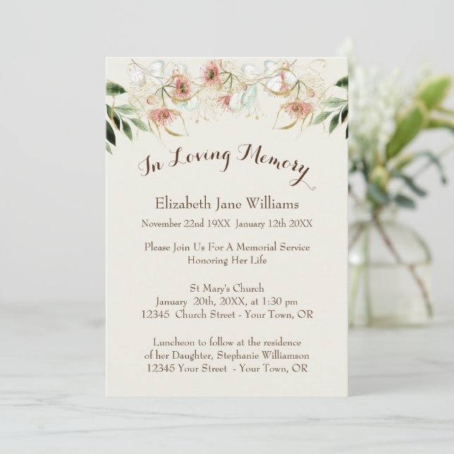 Memorial Service Firande of Life | eukalyptus Inbjudningar (Stående Fram)