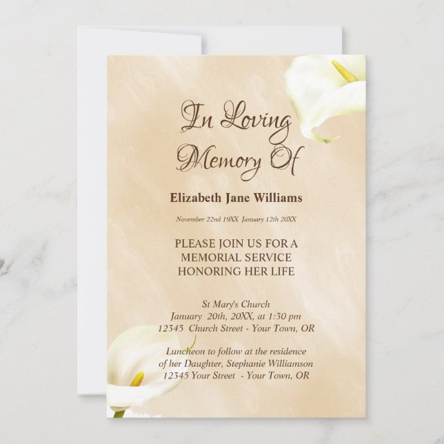 Memorial Service Firande of Life | Lily Inbjudningar (Framsida)