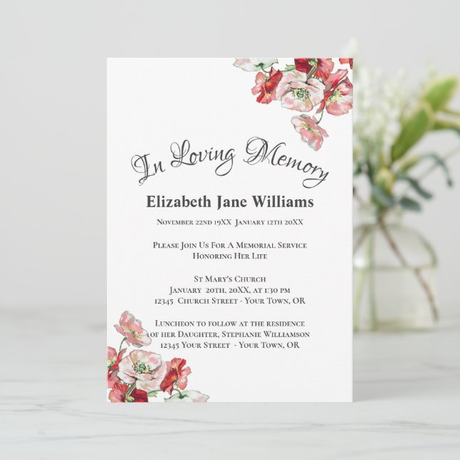 Memorial Service Firande of Life | Poppy Invit Inbjudningar (Stående Fram)