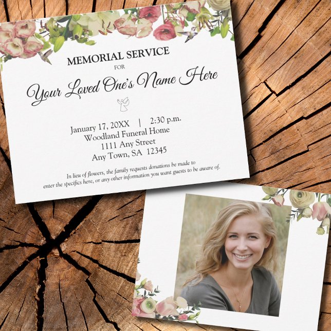Memorial Service Flowers Hummingbird Elegant Photo Anteckningskort (Skapare uppladdad)