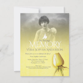 Memorial Service-fotobegravning i gul ros Inbjudningar