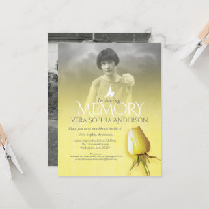 Memorial Service-fotobegravning i gul ros Inbjudningar