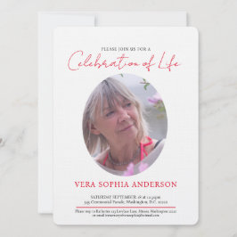 Memorial Service Hjärtoval fotoröd svart vit Inbjudningar