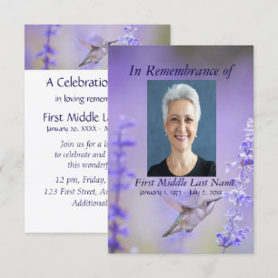 Memorial Service Hummingbird Lavender Anpassningsb Inbjudningar