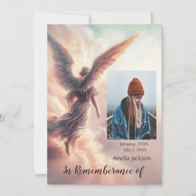 Memorial Service Inbjudan Angel Himlar Clouds (Framsida)