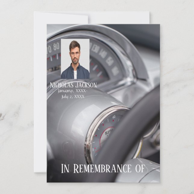Memorial Service Inbjudan Antique Cars Auto Fordon (Framsida)