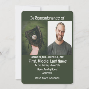 Memorial Service Inbjudan Baseball Game Player
