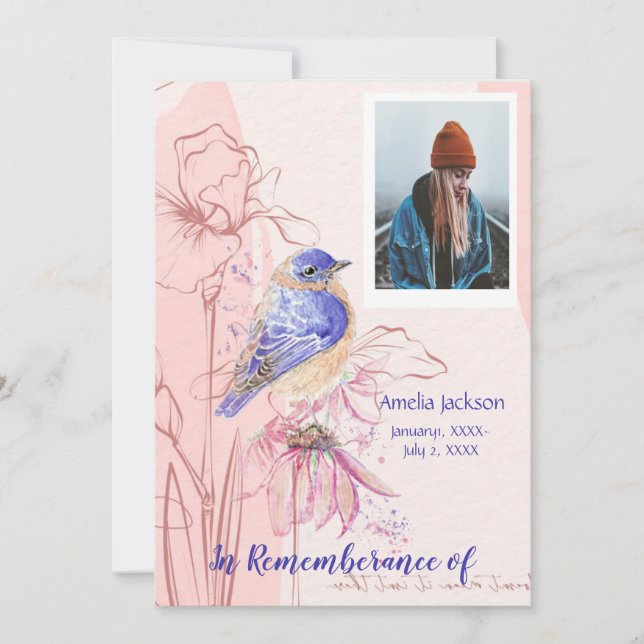 Memorial Service Inbjudan Bluebird Garden Bird (Framsida)
