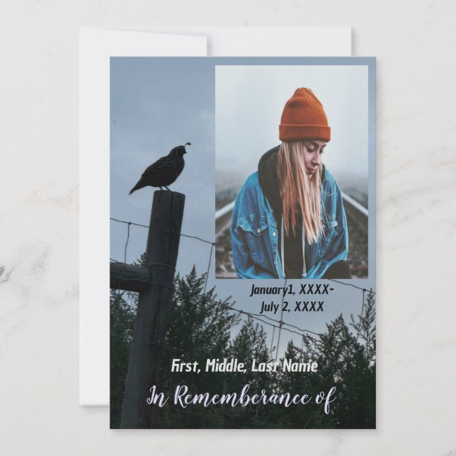 Memorial Service Inbjudan California Quail Bird (Framsida)