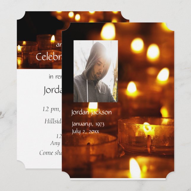 Memorial Service Inbjudan Candles Candles Candle L (Fram/baksida)