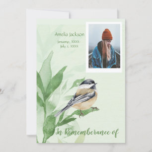 Memorial Service Inbjudan Chickadee Bird Botanical