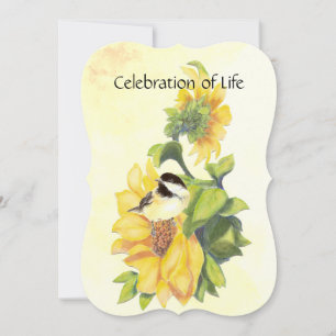 Memorial Service Inbjudan Chickadee Bird Solros