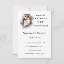 Memorial Service Inbjudan Cute Uggla Bird