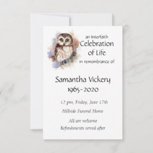 Memorial Service Inbjudan Cute Uggla Bird