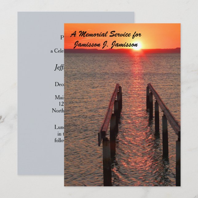 Memorial Service-inbjudan, Dock Pier Sunset Inbjudningar (Fram/baksida)