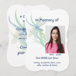 Memorial Service Inbjudan Dragonfly Watercolor Art