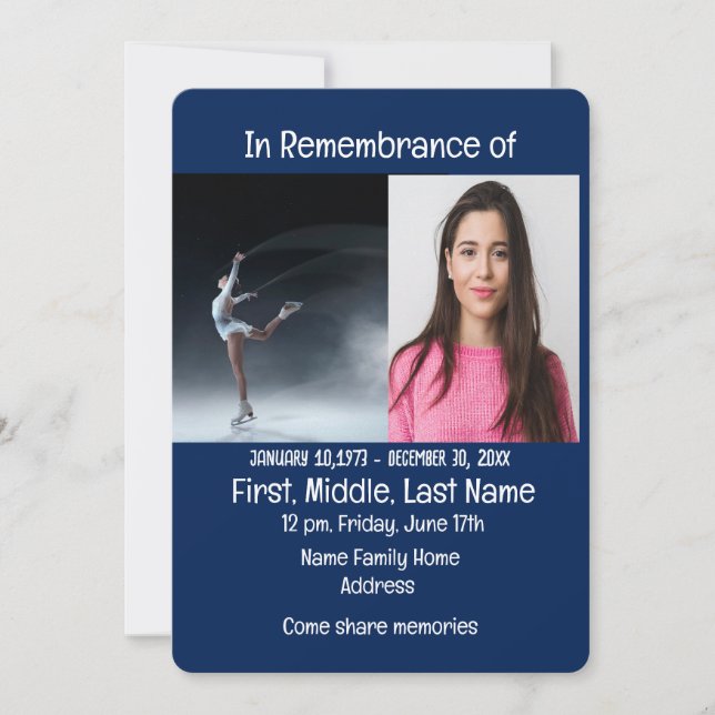 Memorial Service Inbjudan Figur Skating Skater (Framsida)