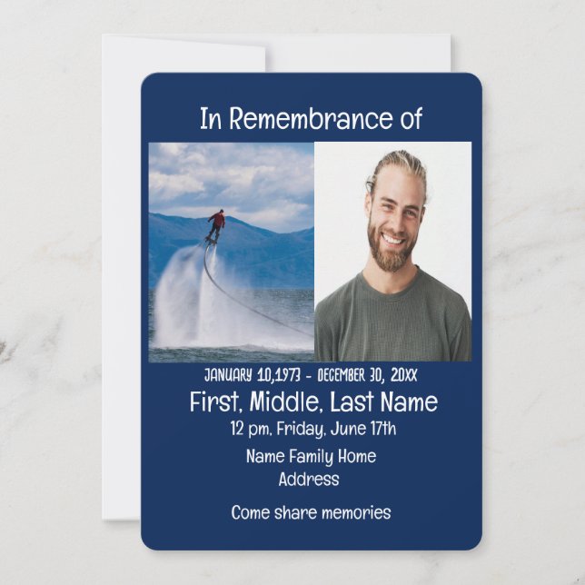 Memorial Service Inbjudan Fly Board (Framsida)