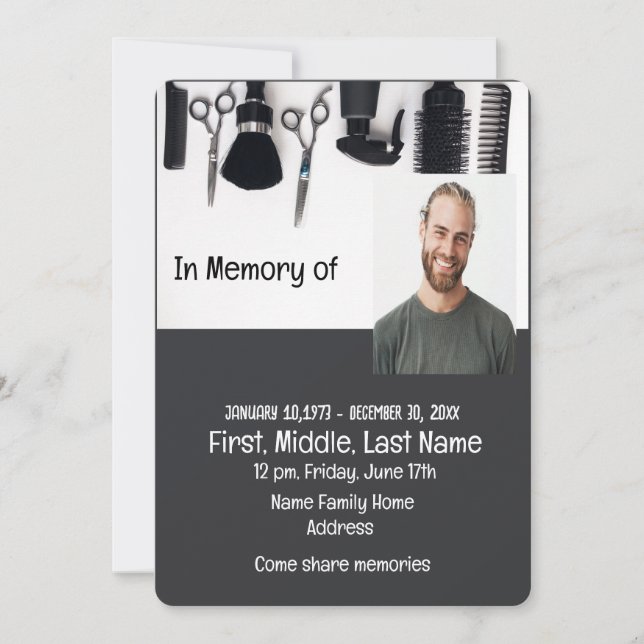 Memorial Service Inbjudan för en Barber (Framsida)