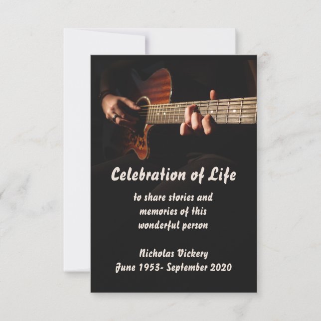 Memorial Service Inbjudan Guitar Player Musician (Framsida)