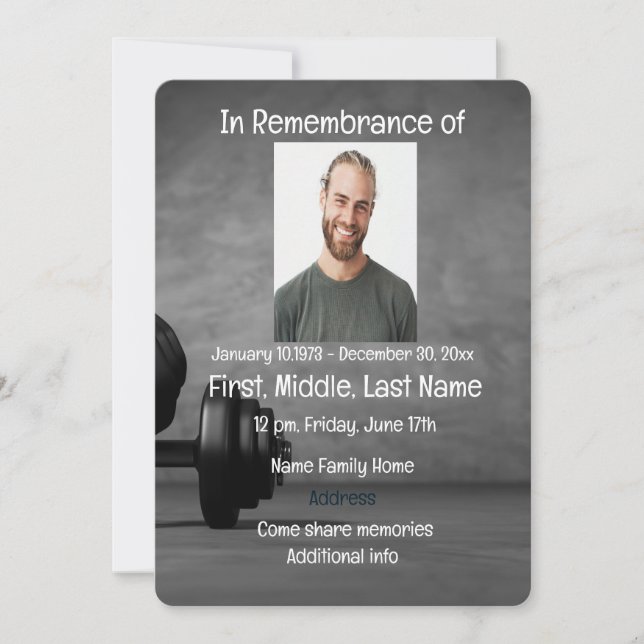 Memorial Service Inbjudan Gym Fitness Trainer Weig (Framsida)