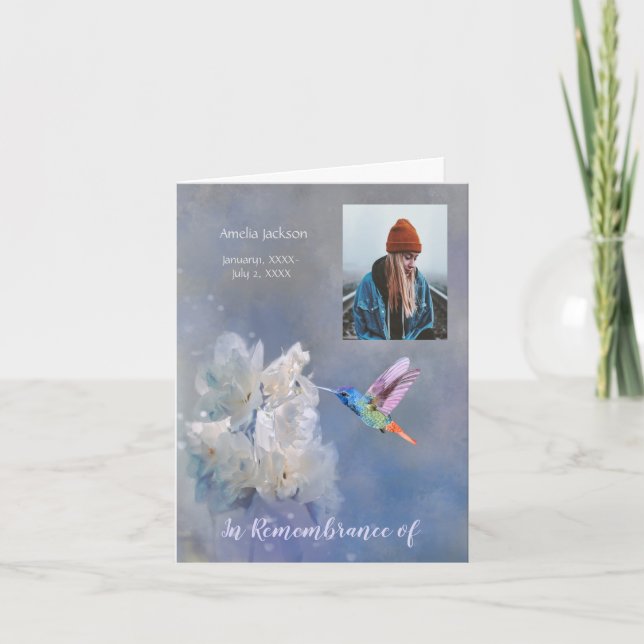Memorial Service Inbjudan Hummingbird White Flower (Framsida)