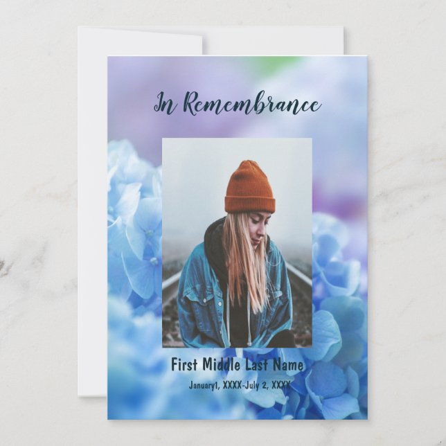 Memorial Service Inbjudan Hydrangea Garden Flowers (Framsida)