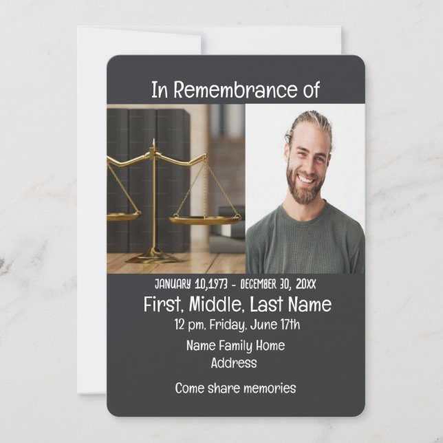 Memorial Service Inbjudan Lawyer Law Legal Law (Framsida)