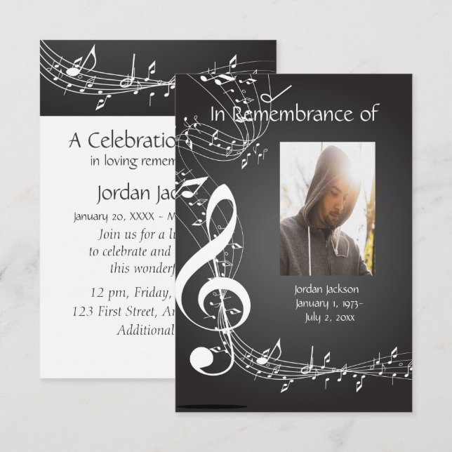 Memorial Service Inbjudan Musik noter Anpassningsb (Fram/baksida)