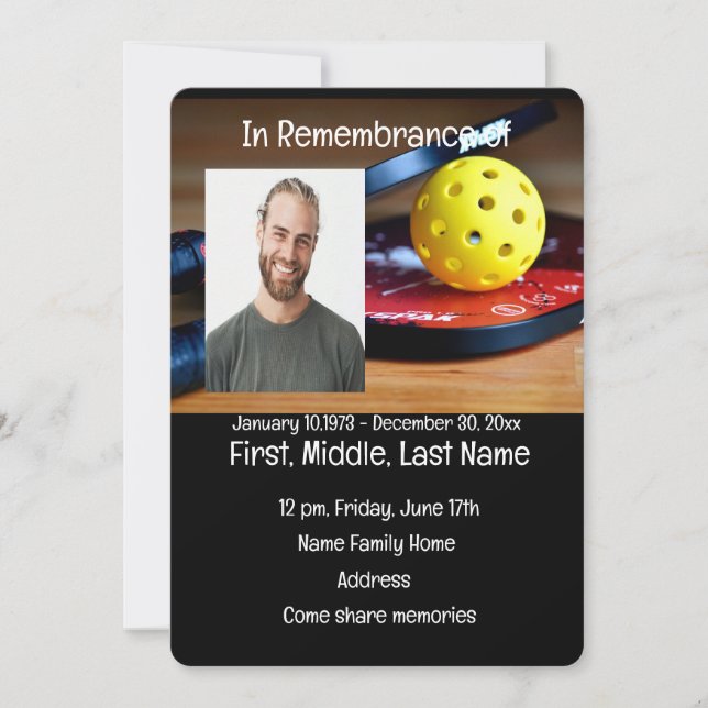 Memorial Service Inbjudan Pickleball Sport (Framsida)