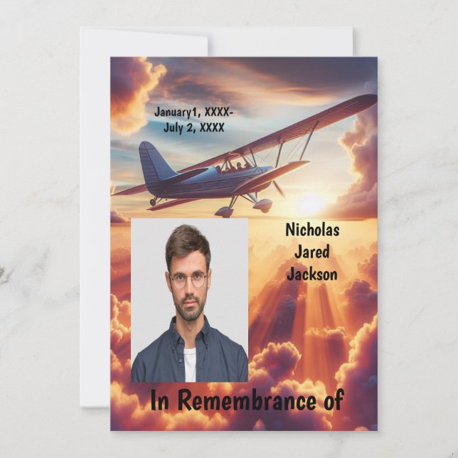 Memorial Service Inbjudan Pilot Flygplan som flyge (Framsida)