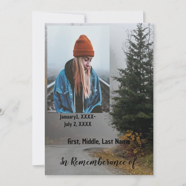 Memorial Service Inbjudan Road Fog Höst löv (Framsida)