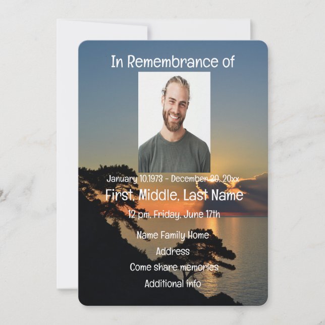 Memorial Service Inbjudan Sjö Sunset Vatten (Framsida)