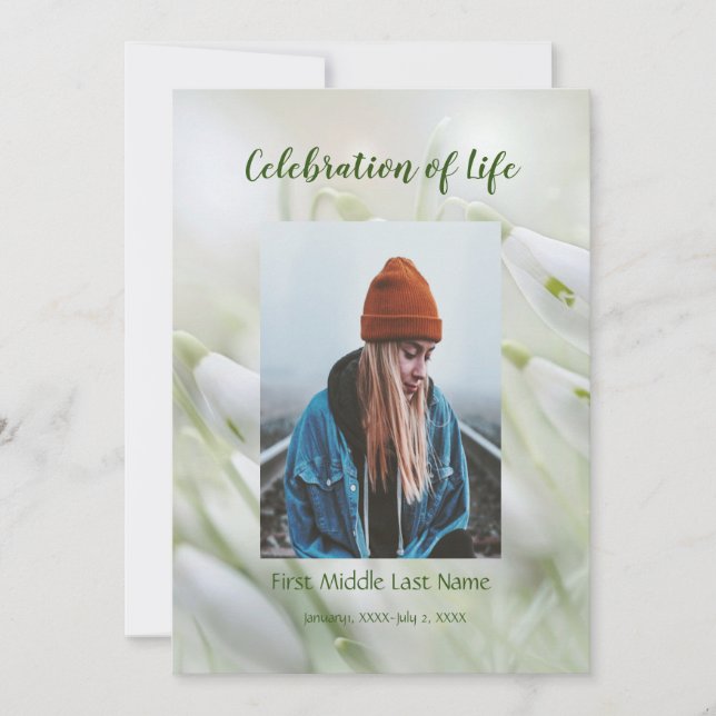 Memorial Service Inbjudan Snowdroppe Garden Flower (Framsida)