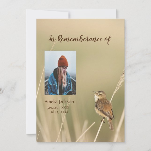 Memorial Service Inbjudan Sparrow Bird Watcher (Framsida)
