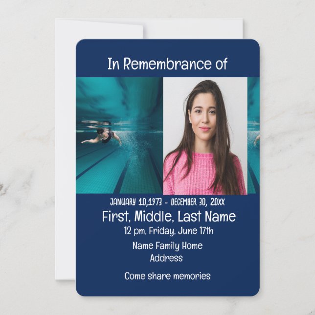 Memorial Service Inbjudan Swimming Swimmer (Framsida)