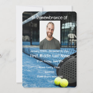Memorial Service Inbjudan Tennis Game Racket Boll