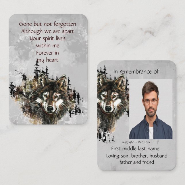 Memorial Service Inbjudan Varg Vargars Animal Art (Fram/baksida)