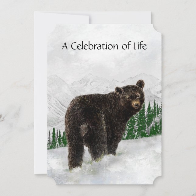 Memorial Service Inbjudan Watercolor Black Bear (Framsida)