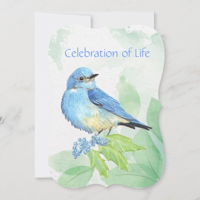 Memorial Service Inbjudan Watercolor Bluebird Bird (Framsida)